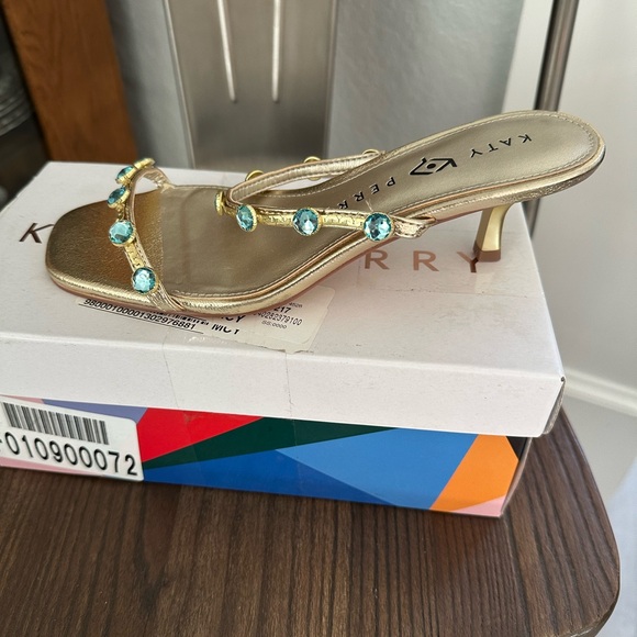 Katy Perry Collections Gold Heels with Blue Gems - Picture 4 of 7
